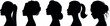 set of several female silhouettes in profile. vector on isolated background. turn. number. diversity young women for poster or text. elegant background as well.