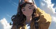 a female aviator preparing to fly. japanese animation style. generative AI