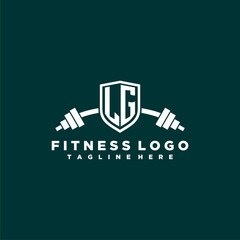 LG initial monogram for fitnes or gym logo with creative shield and barbell design