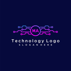 MA initial monogram for technology logo with circle style design