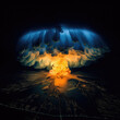 A nuclear fusion bomb explodes over the city in a powerful explosion, launching a nuclear cloud. Generative Ai