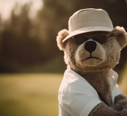  Bear Golf Player On Golf Course Putting At Sunrise Generative AI