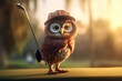 Owl Pro Golfer On Golf Green Playing Golf At Sunrise Generative AI