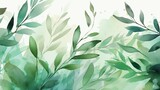 Fototapeta Sypialnia - Natural Watercolor Background with Branches and Leaves. AI Generation