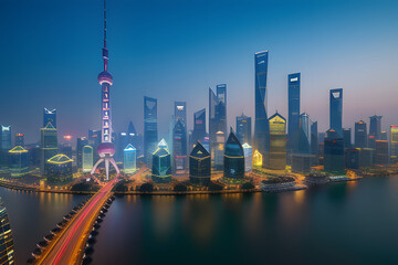 Wall Mural - shanghai skyline and modern city skyscrapers at night