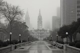 Fototapeta Londyn -  Philadelphia United States centrum city in fog , generative artificial intelligence