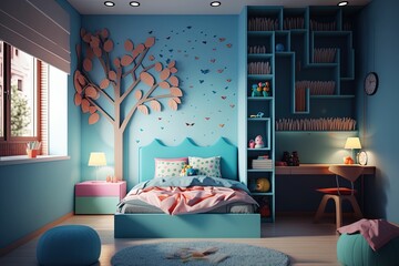 Wall Mural - Cute smart interior of a bedroom