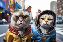 Two Tough Rapper Cats On A City Street. Generative AI