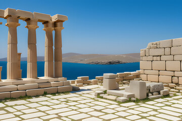 Wall Mural - Ancient ruins in the island of Delos in Cyclades, one of the most important mythological, historical and archaeological sites in Greece.