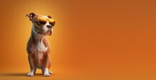 Cute Cartoon Pitbull Wearing Sunglasses (Generative AI)