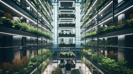 Vertical farming with hydroponic and aeroponic plants which is fully automated, generative ai