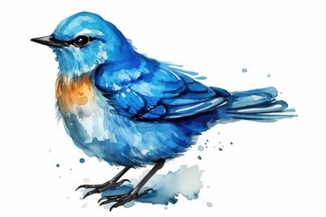 Sticker - watercolor painting featuring a blue bird perched on a branch. Generative AI