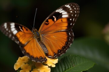 Poster - colorful butterfly perched on a vibrant flower. Generative AI