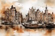 Miasto Amsterdam abstrakcyjny kolorowy akrylowy obraz Generative AI