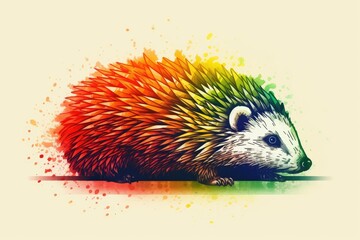 Canvas Print - cute and colorful hedgehog sitting on a wooden floor. Generative AI