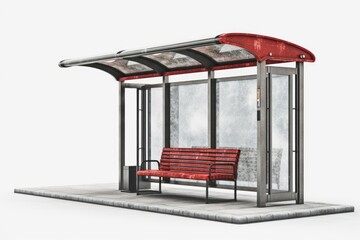 Wall Mural - Red Bench at a Bus Stop Platform in a City. Generative AI