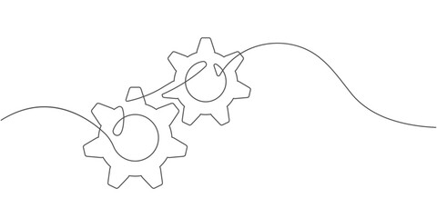 Wall Mural - Continuous line gears .Engineering drawing.Technical drawing of gears .Machine technology.Vector illustration