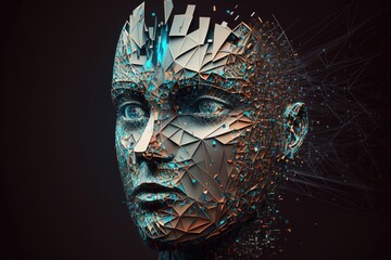 Wall Mural - Male cyborg head isolated on black background