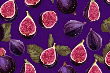 Poster - figs with leaves on a purple background. Generative AI