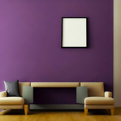 Wall Mural - A purple wall with a picture of a white frame on it and copyspace mockup