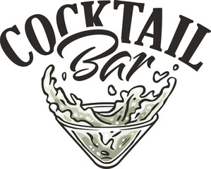 Wall Mural - Martini vector with olives and splashes for alcohol cocktail bar or drink party. Logo design with glass of martini for bartender or barman