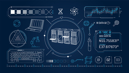 Wall Mural - set of infographic elements about scientific data storage.