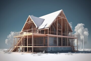 Canvas Print - Winter Wonderland House with Abundant Windows and Snowy Surroundings. Generative AI