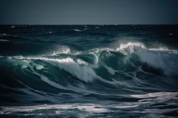 Poster - serene beach with calm waves gently coming to shore. Generative AI