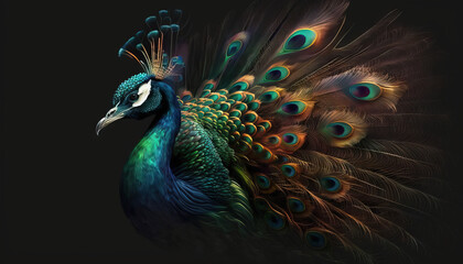Naklejka na meble Peacock abstract wallpaper. Contrast background Peafowl in vivid colors generative ai