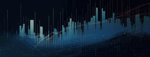 Fototapete - technology data waves market graph chart background. abstract blue background. Generative AI 