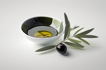 Sticker - A bowl of olive oil is shown alone on a white backdrop. Generative AI