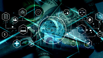 Aufkleber - Artificial intelligence service business web computing IoT integration concept. AI gear icon on display smartphone. Smart house big data unmanned management process, development engineering technology