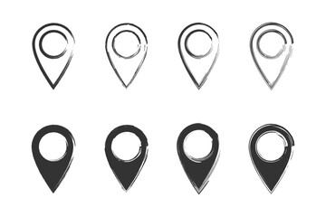 Hand drawn location pin icons. Vector illustration.