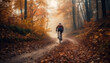 © Jeronimo Ramos - Men and women cycling through autumn forest generated by AI