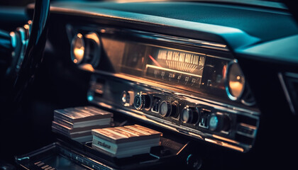 Sticker - Vintage car dashboard shines with old elegance generated by AI