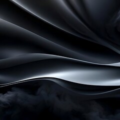 black silver silk satin. soft wavy folds. shiny silky fabric. elegant background with space for desi