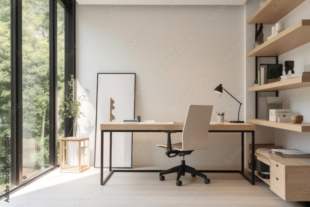 sleek and minimalist home office setup with a sleek desk, ergonomic ...