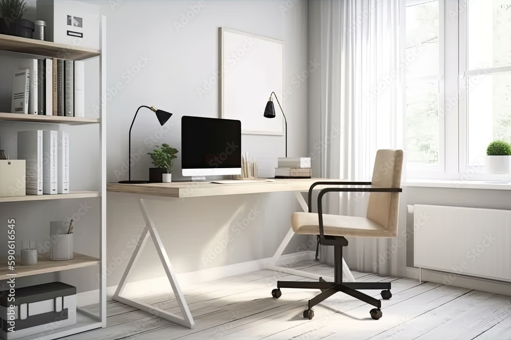sleek and minimalist home office setup with a sleek desk, ergonomic ...