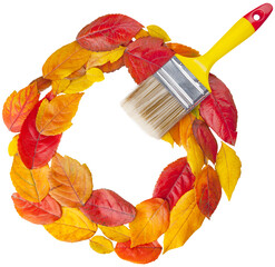 Sticker - Brush paint with colorful autumn leaves, concept of autumn and leaf fall