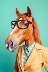 Wall Mural - Horse portrait in 60s style, vintage style illustration, Generative AI