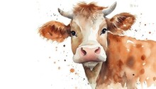 Watercolor Cute Cow White Background With Generative Ai