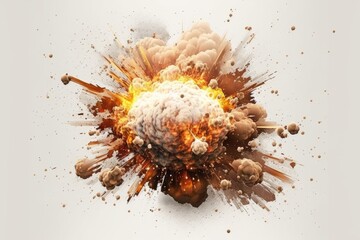 Poster - On a white backdrop, realistic fireball explosion sparks fly. Generative AI