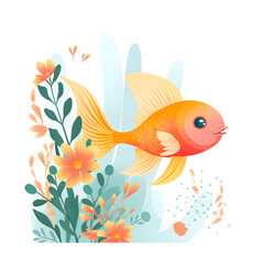 Wall Mural - cute fish vector illustration. Cute fish spring clipart isolated on white background. Water animal illustration