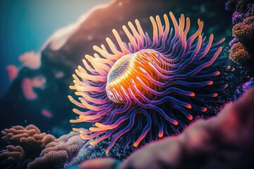 Wall Mural - Stunning, colorful sea anemone in an ocean tidal pool. Generative AI