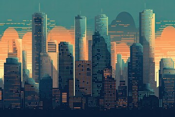 Poster - beautiful cityscape at sunset. Generative AI