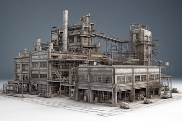 wire frame industrial building created by generative AI