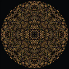 A gold mandala with a pattern of lines.