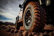 An off-road vehicle in close-up in the vertical position against an ambiguous backdrop. Generative AI