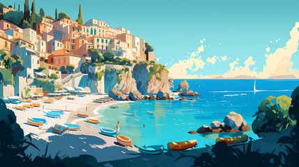 Wall Mural - Morning view of the small town of Amalfi on the Mediterranean coast, Italy