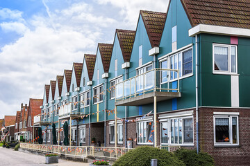 Sticker - Beautiful traditional houses in a Dutch small fishing village. VOLENDAM, the NETHERLANDS.